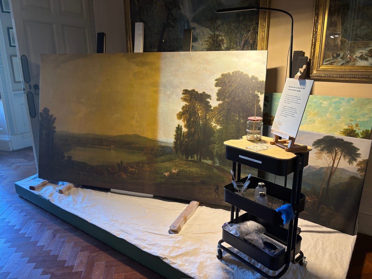 Conservation work of the painting 'Stourhead in its Infancy' at Stourhead House